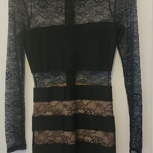 BEBE Black Bandau and Lace Mini Dress